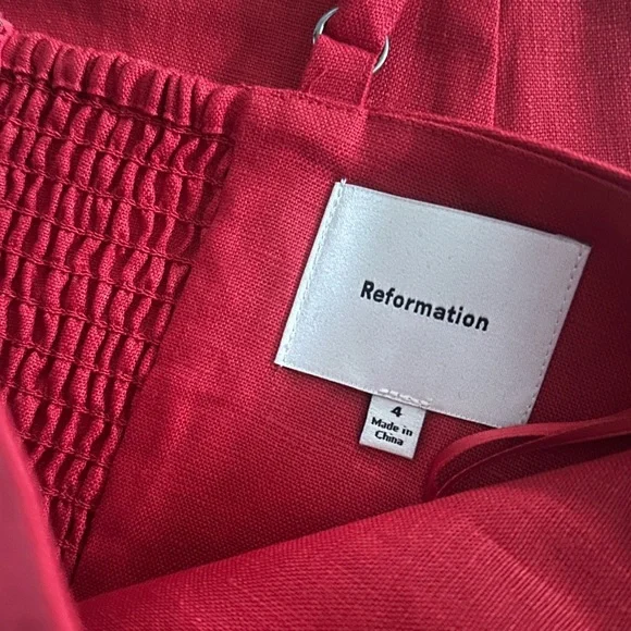 NEW Reformation Katarin Linen Midi Dress Lipstick Red Lace Detail | US 4 UK 8 - Picture 10 of 17